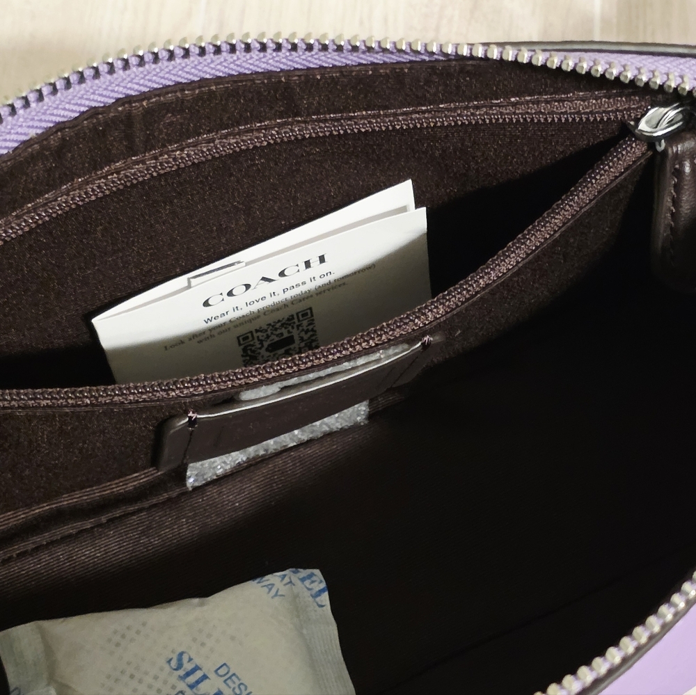 Coach Charlotte Shoulder Bag Pebbled Leather Crossbody Purple Iris Silver chain - Picture 14 of 16